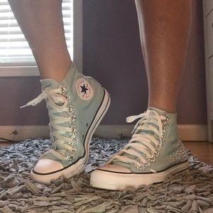 Light Blue converse with bedazzling